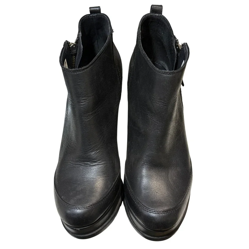 Sorel 9.5 Blake Bootie Black Leather Block Heel Zip Ankle Waterproof Moto Rocker